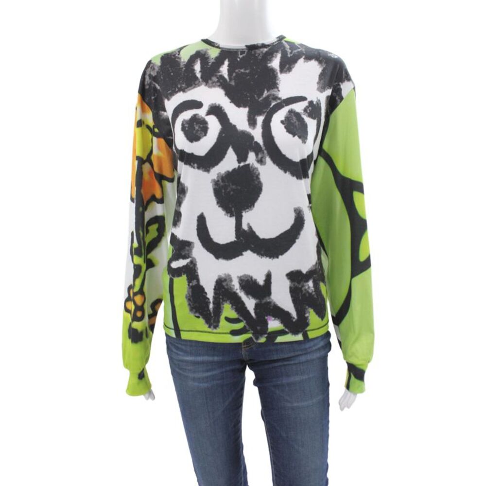 Chopova Lowena Womens Jersey T-Shirt Black Floral Long Sleeve Size XS